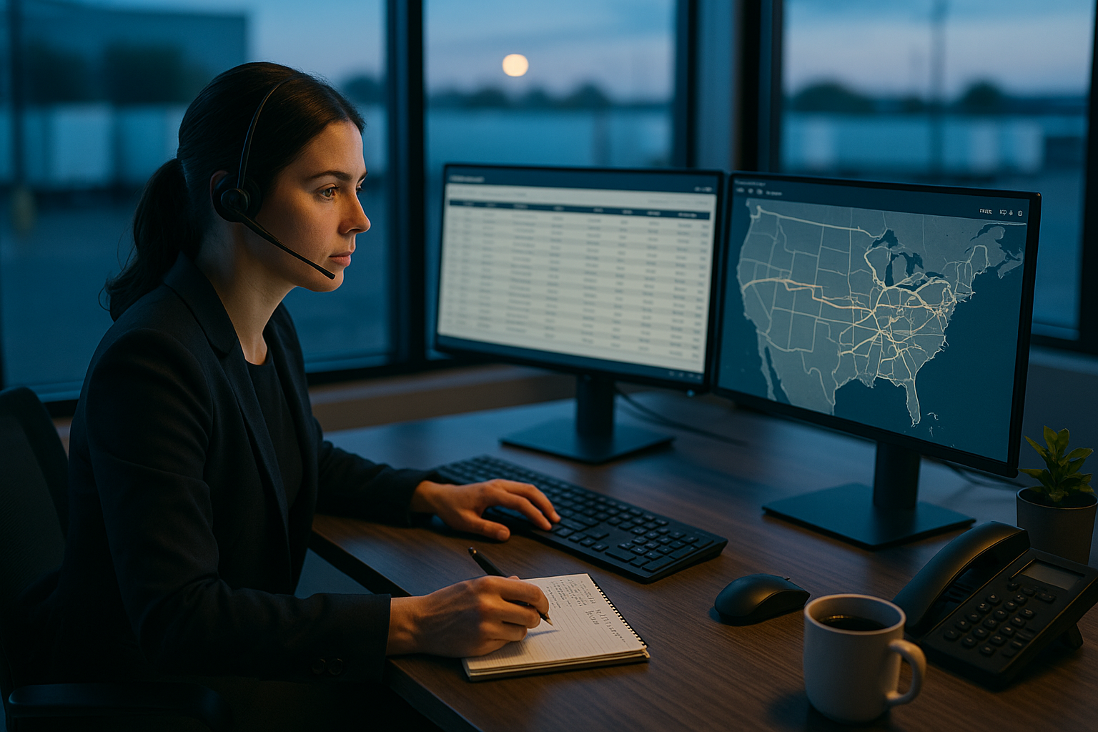 Freight broker working load boards and lane maps — a logistics business run without owning a truck